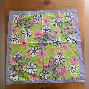 Lilly Pulitzer Breast Cancer Awareness Bandanna 21”sq Flowers Butterflie…